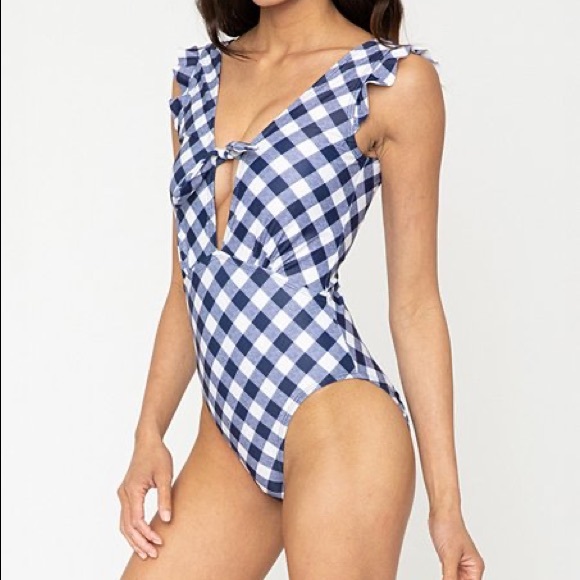 NWT Marina West Navy Gingham Bathing Suit - Picture 2 of 2